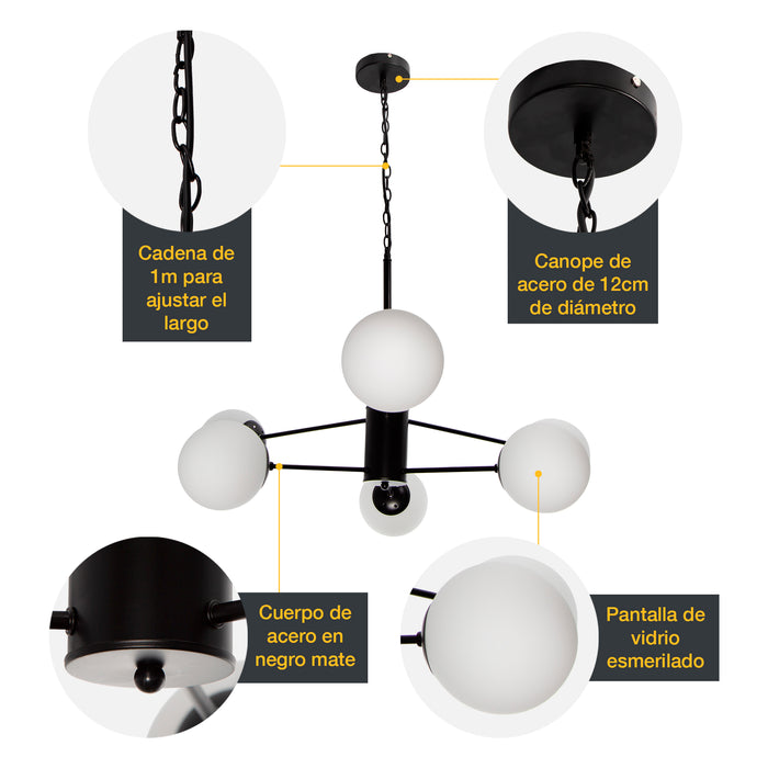 Lampara Colgante 6 Luces C/Negro