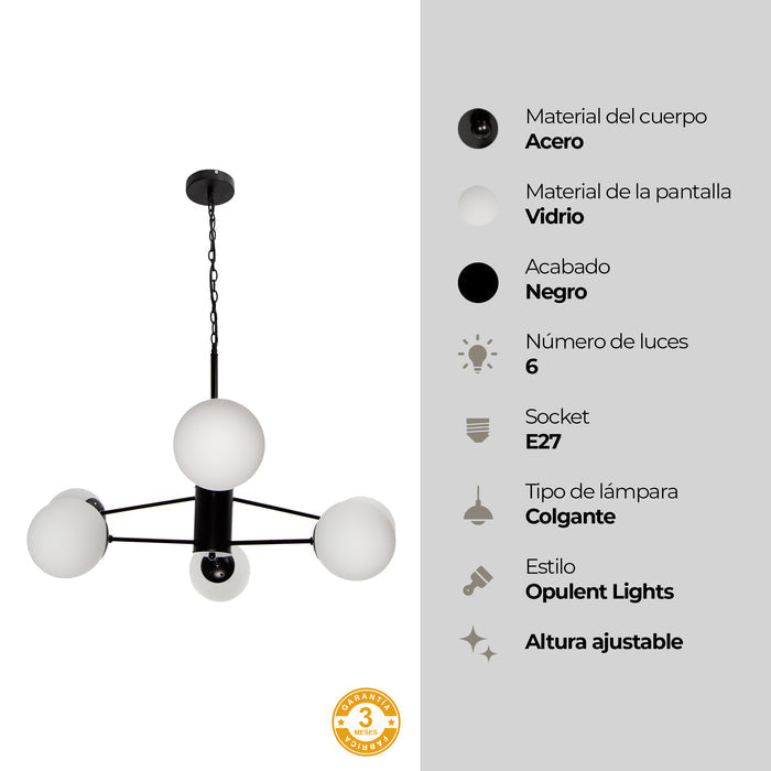 Lampara Colgante 6 Luces C/Negro