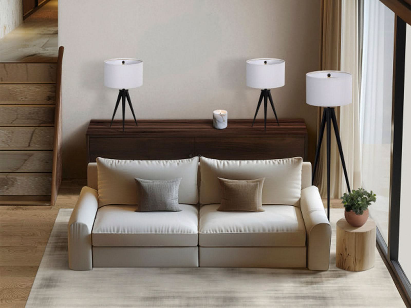 Set Lampara de Pie + 2 Lamparas Mesa Tripode