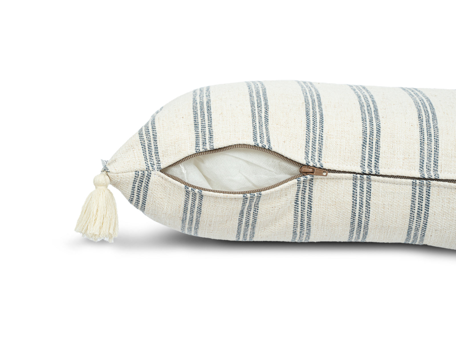 Cojin Poliester Lineas Beige Azul Lumbar